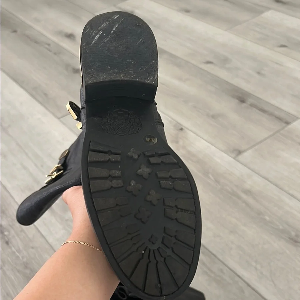 Vince Camuto Black Combat Boots with Gold Hardware - Picture 5 of 8